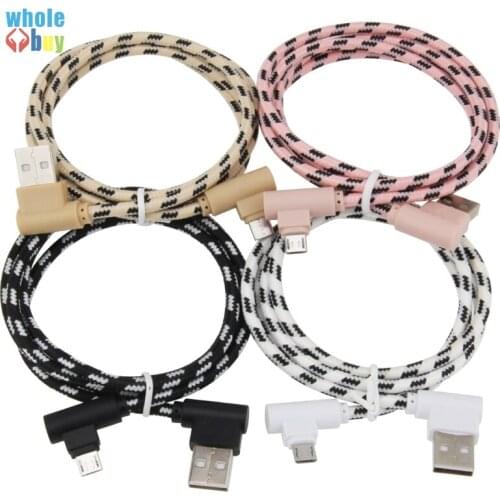 100pcs Micro USB Cable 90 Degree Elbow Nylon 1m 2m 3m Fast Charging Charger Data Cable for Samsung S7 Xiaomi Redmi LG