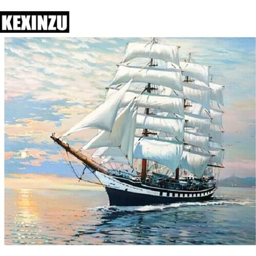 Kexinzu New DIY Sea Sailboat Diamondpainting 5D Cross Stitch ull Diamondembroidery Europe Home Decoration Rhinestone