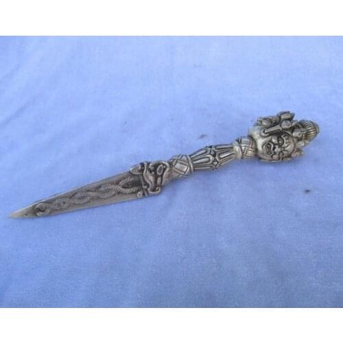 Collectible Old Handwork Tibet silver Buddhist Sword /Ritual Dagger statue from tibetan ,Long 19CM