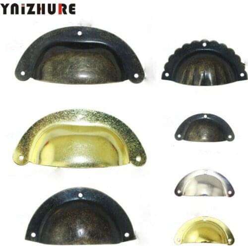 2Pcs Retro Kitchen Drawer Cabinet Door Flower Handle Furniture Knobs Hardware Cupboard Antique Metal Shell Pull Handles