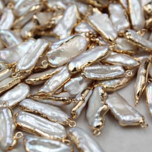 5pcs/lot Natural Freshwater Pearl Strip Shaped Connector Charms For DIY Handmade Jewelry Making Accessories
