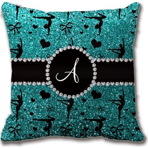 Monogram Bright Aqua Glitter Gymnastics Hearts Pillow Decorative Cushion Cover Pillow Case Customize Gift By Lvsure For Sofa