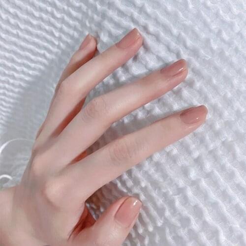24 Pcs/Set Nude Color Glossy Ballerina Fake Nails Reusable Ins Style Solid Color Ultra Thin Short False Nails with Glue Sticker