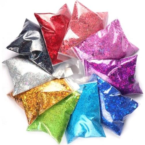 New 50G/Bag 0.2-3MM Mixed Size Hexagon Laser Sequins Pigment,10 Color Manicure Jewelry DIY Nails Accessories Dipping Powder#PT07