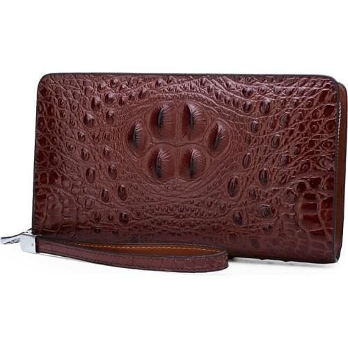 Weysfor New Mens Handbag Luxury Day Clutches Crocodile Skin For Phone and Pen High Quality Spilt Leather Wallets Hand Bag Male