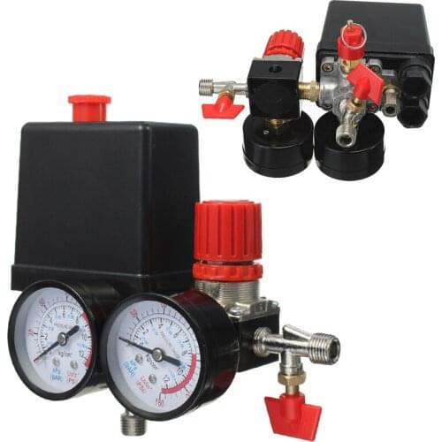New Arrival Air Compressor Pressure Valve Switch Manifold Relief Regulator Gauges 180PSI 240V 45x75x80mm Promotion Price