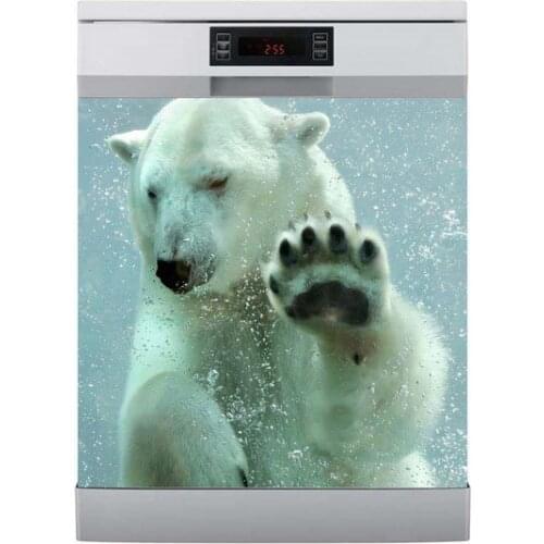 Wholesale 3D Polar Bear In Water Dishwasher Refrigerator Freeze Sticker Art Fridge Door Cover Wallpaper Kitchen Wall Stickers