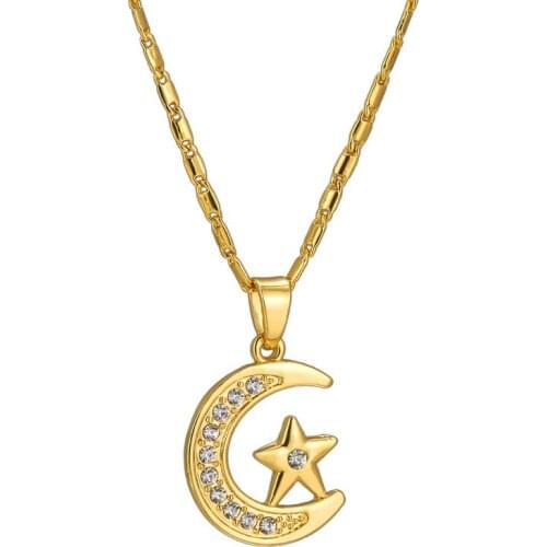 2021 Moon Star Alloy Metal Diamond Pendant Necklace New Fashion Trend Womens Jewelry Collar Party Gift