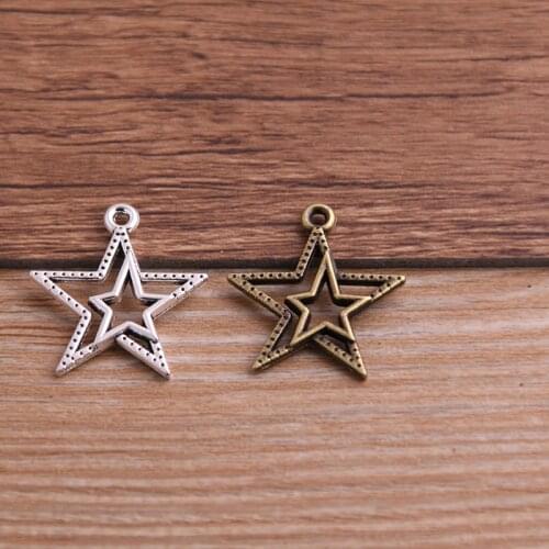 16pcs/lot 21*23mm Double Five-pointed Star Charms Two Color Pendants Jewelry Making DIY Handmade Craft