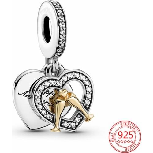 New 925 Sterling Silver Two-tone Castle Women Charms Pendant Fit Original Pandora Bracelet Necklace Fashion Jewelry Gift Making