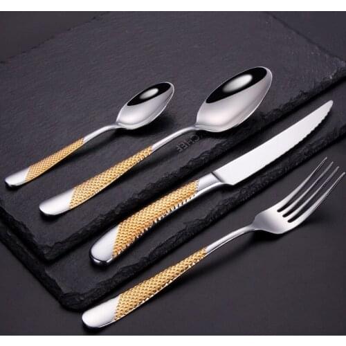 Gold-Plated Steak Knife and Fork 304 Stainless Steel Western Knife, Fork and Spoon Four-Piece Set Household Tableware Full Set