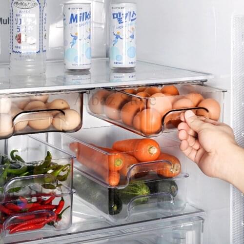 Adjustable Suction Cup Refrigerator Storage Box Drawer Type Kitchen Crisper Hanging Fresh Spacer Layer Storage Rack Organizer