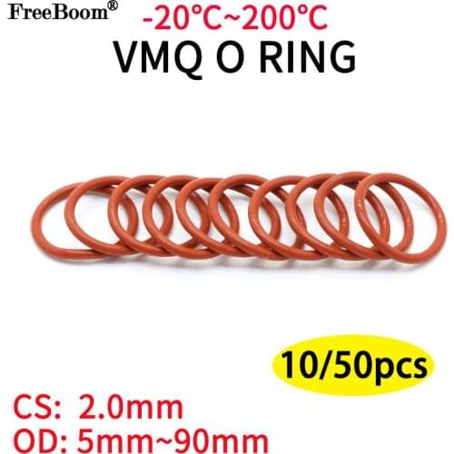 10pcs Red VMQ Silicone Ring Gasket CS CS 2mm OD 8 ~ 65mm O Ring Rubber Seal pressure cooker o-ring food high temperature gasket