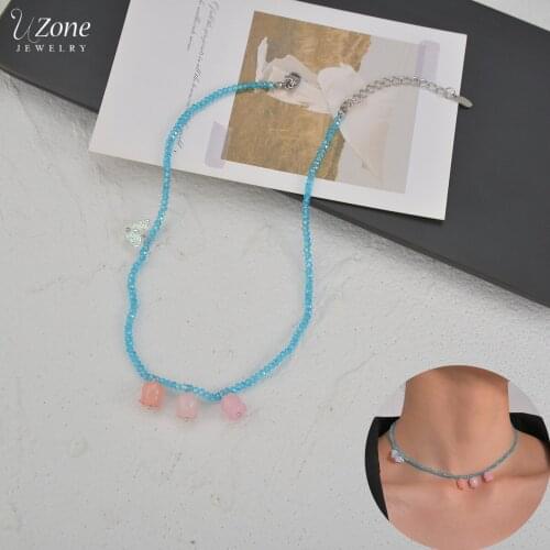 UZone Romantic Jewelry Pendant Butterfly Blue Crystal Adjustable Chain Necklaces for Women Girls Chokers Wonderful Birthday Gift