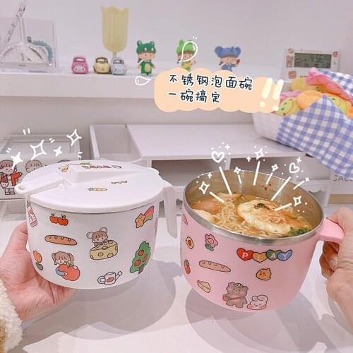 With rice bowl dormitory bubble noodle bowl when the box insulation belt cover with pores stainless steel belt to prevent hot