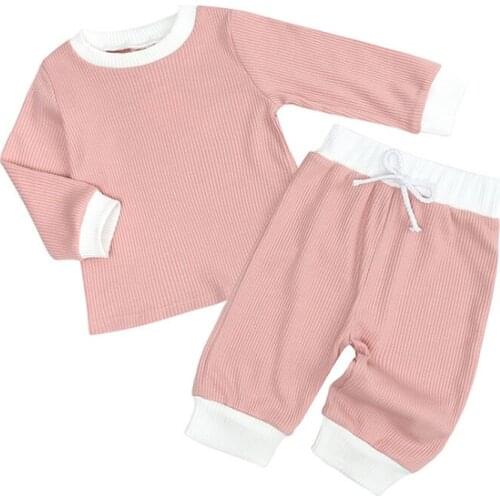 Spring Autumn Long Sleeve Trousers 2pcs Children Clothes Pure Color Set Baby Boys Suit Pit Contrast Casual Fashion For Girl 0-2Y