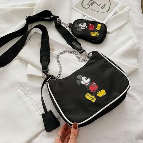 Disney Mickey and Minnie Three-piece Suit Picture and Mother Bag Messenger Bag Student School Bag Cute All-match Handbag
