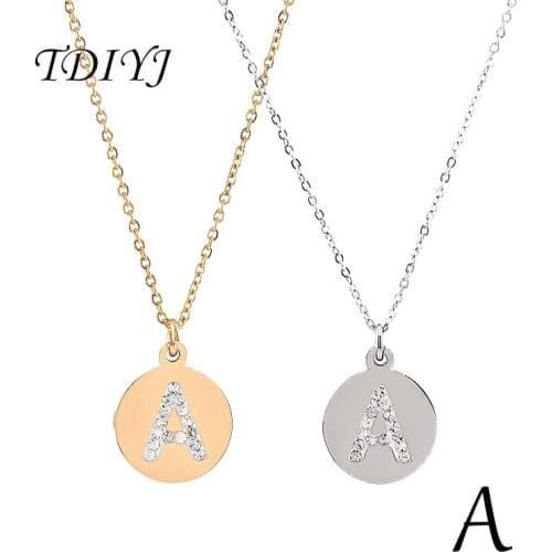 TDIYJ New Design Women Jewelry Gold and Silver Plated Stainless Steel Letter A Necklace Initial Word Pendant Necklace 2Pcs