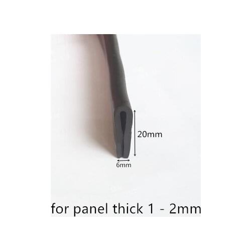 Rubber Sealing U Strip 20x6x20mm for 1 - 2mm thick Glass Metal Car Wood Panel Board Edge Encloser Shield Black
