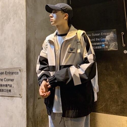 2021 Spring and Autumn Loose Jacket Mens Trend Print Color Matching Jacket Mens Harajuku Leisure Joker Jacket