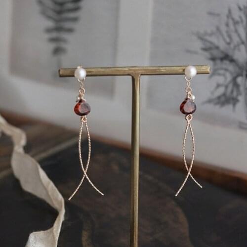 Vintage Pearl Earrings Ladies 14K Gold Filled Earring Cross Earrings Long Tassel Butterfly Pendant Earrings 2021 Jewelry