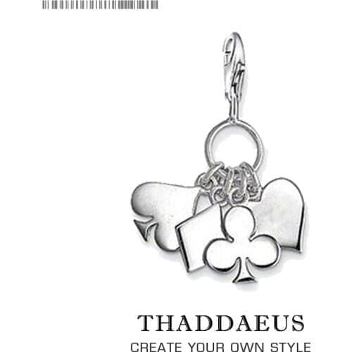 Vintage Poker Charm Women Men 2019 Fashion Statement Playing Card Poker 925 Sterling Silver Pendant Fit Bracelet Collares