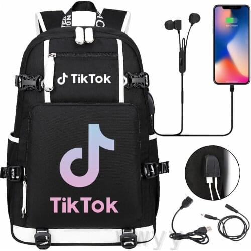 TIK TOK USB Backpack Waterproof Students Schoolbags Black Large School Bags For Teenage Girls Boys Casual Mochila infant