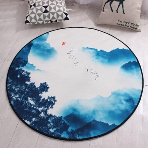 Zeegle Chinese Ink Painting Round Carpet For Living Room Anti-slip Computer Chair Floor Mats Cloakroom Carpets Bedroom Area Rug