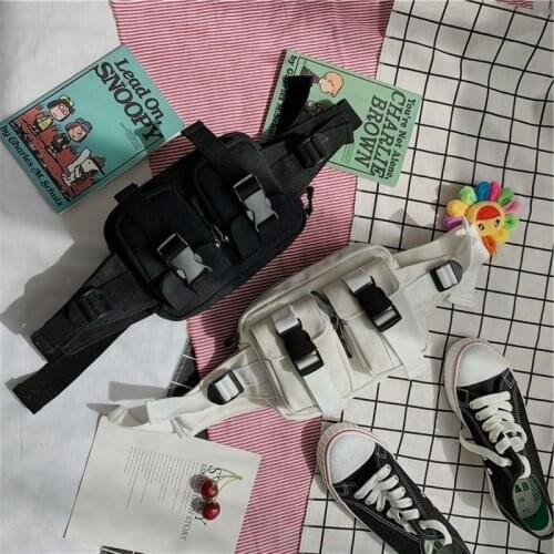 Women Canvas Bag Versatile Harajuku Plug Lock Chest Bag Leisure Messenger Bags Student Waist Bags For Women