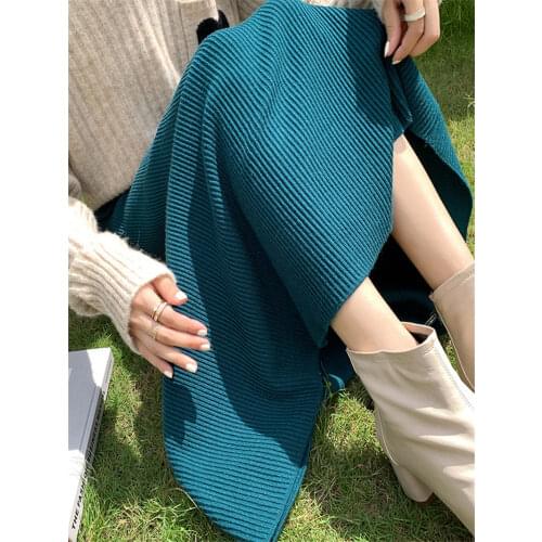 French High Waist Mid-Length Knitted Skirt Female 2021 Autumn And Winter New A-Line Woolen Skirts Women Elegant Retro Jupe M113