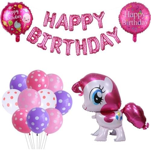 1set Pink Horse Pony Helium Balloon Happy Birthday Decoration Baby Shower Girl Party Decoration Inflatable Air Ball for Children