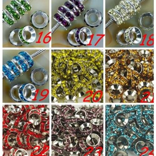 10mm mixed white XFER3R4 wholesale rhinstone bracelet silver plated Crystal Big Hole Beads European Round Loose Charm bead