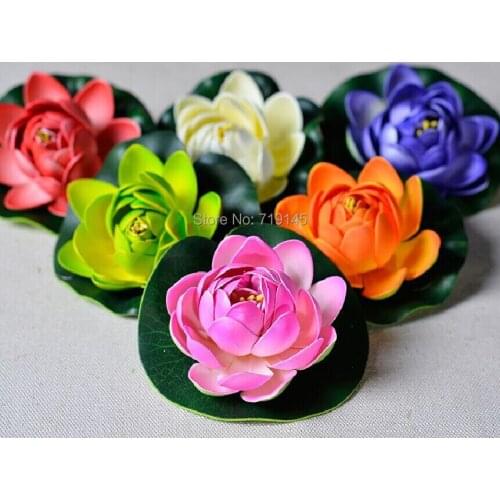 10PCS 10cm/4"Artificial EVA Lotus Floating Water lily Small Mini Flower Head Bud ,Pool Fish Tank Home Decor