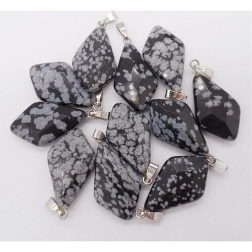 10Pcs 24x15x6mm Natural Black Snowflake Obsidian Facet Shield Pendant For DIY Jewelry Making Necklace Accessories Special Gift