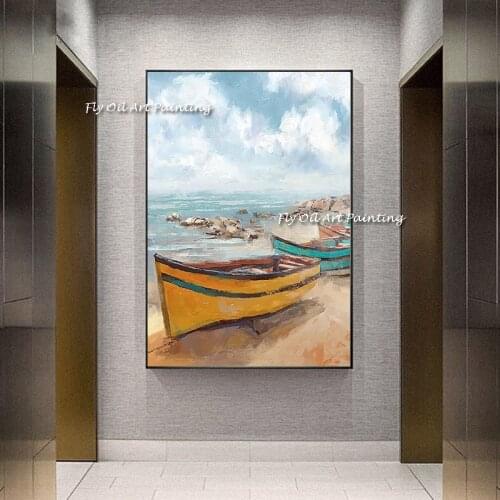 100% Handmade Knife Abstract Sailing Boat Wall Art Home Office Decoration Sea Scenery Painting On Canvas