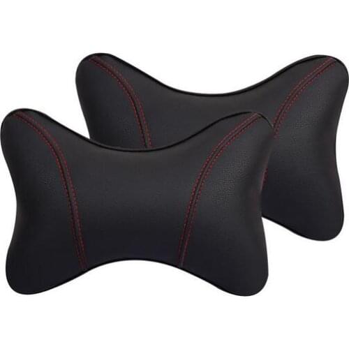 2 Pieces Car PU Leather Headrest Neck Pillow Car Head Neck Pillow Seat Back Support Cushion