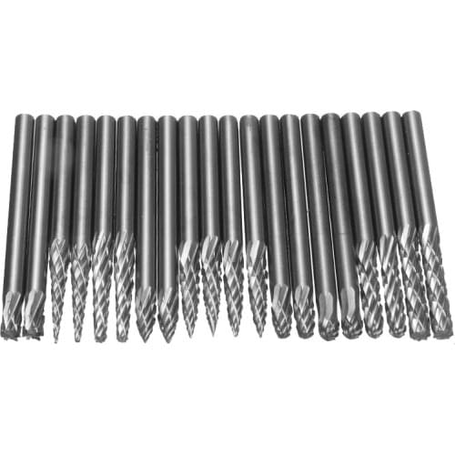 20pcs Tungsten Carbide Rotary Burr Point Burr Die Grinder Shank Set Single/Double Cut Solid Flute Head Files For Deburring
