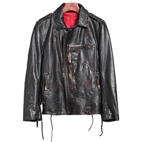 2020 Vintage Brown Men American Motorcycle Leather Jacket Plus Size XXXXXXL Genuine Cowhide Slim Fit Bikers Coat FREE SHIPPING