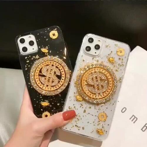3D Revolving $ Mobile Phone Case With Gold Plated Diamond For iPhone 12 11 Pro Max Special Phone Case Camera Cover 8 7 X XS 12
