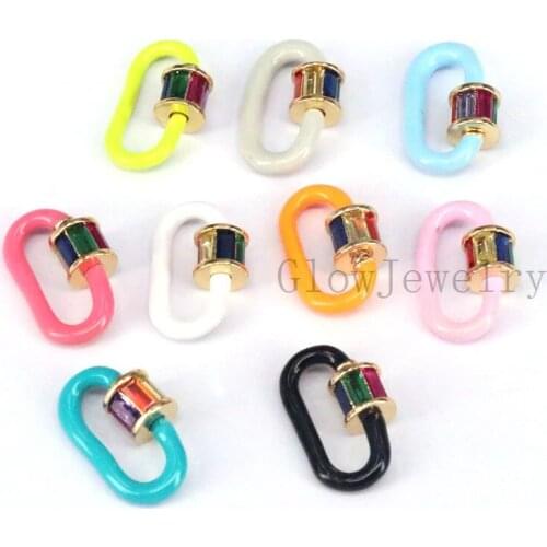 5PCS Oval Enamel Paved Zircon Clasp Findings, Polished Enamel CZ Carabiner Screw Lock Hoop Clasps Charms