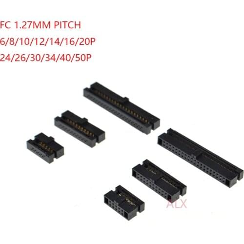 5PCS 1.27MM pitch FC-6/8/10/14/16/20/40 PIN FEMALE HEADER IDC SOCKET CONNECTOR FOR 0.635MM FLAT ribbon cable wire 6p 10p 20p 40p