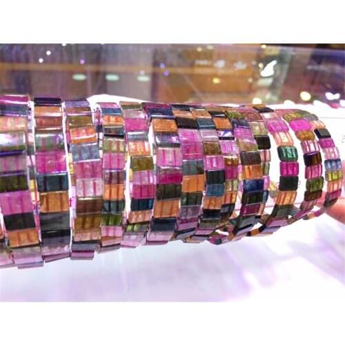 9*4mm Genuine Natural Tourmaline Quartz Crystal Rectangle Beads Stretch Charm Bracelets For Women