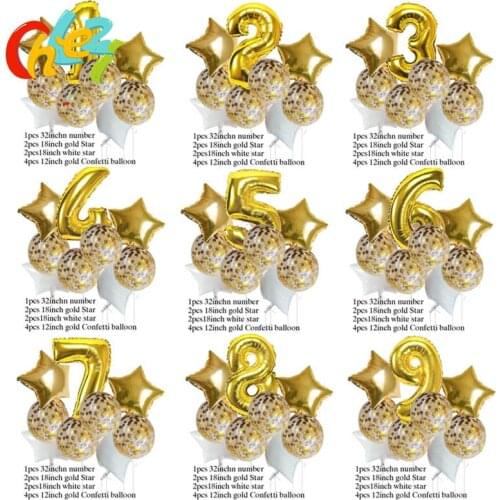 9pcs 32inch Number balloons Gold silver confetti latex balloon black digital balloons Star Helium Foil Ballon Party decor shower