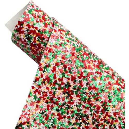 Shimmer Chunky Glitter Faux Leather Sheets Christmas Red Green Mixed Synthetic Leather Fabric Roll for DIY Earrings Hair Bows