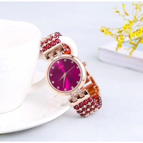 Natural garnet stone bracelet & 33mm watch DIY jewelry for woman waterproof watch for summer beach wholesale
