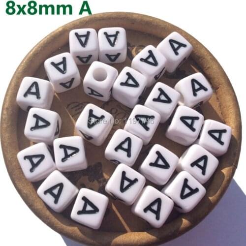 Big Hole English Alphabet Beads White With Black Cube Square Acrylic Letter A 8mm Beads For DIY Jewelry Making Finding 50pcs