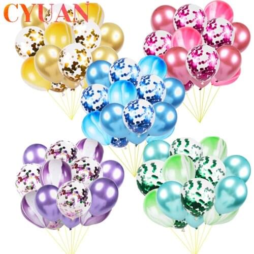 CYUAN 15pcs 12inch Confetti Balloon with Agate Balloons Metal Latex Ballon Kids Birthday Party Wedding Decoration Supplies