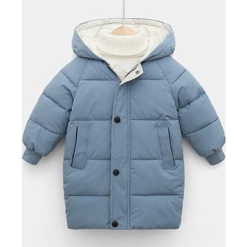 Children Boys Girls Autumn Winter Thin Warm Long Down Coat With Hoody Baby Kids Pure Color Outerwear Child Christmas Clothes