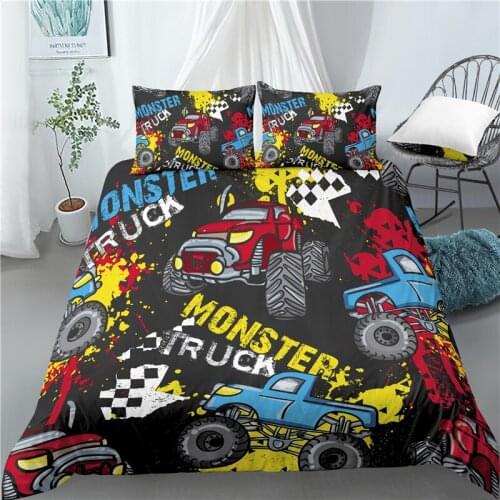 Home Living Luxury Cartoon Monster Car Print 2/3Pcs Comfortable Duvet Cover PillowCase Bedding Set Queen and King AU/EU/US Size