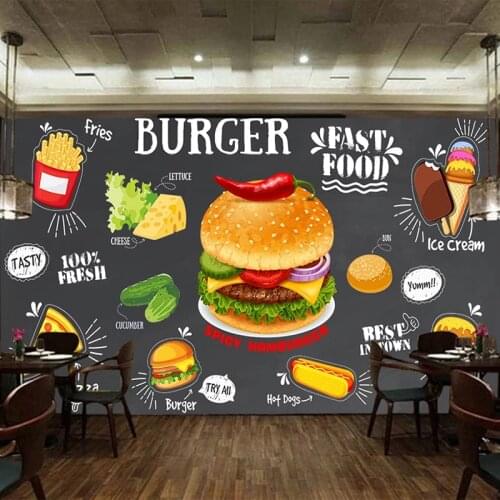 Photo Wallpaper Retro Blackboard Wall Fried Chicken Hamburger Food Fast Background Wall Covering Restaurant Cafe Wall Paintings